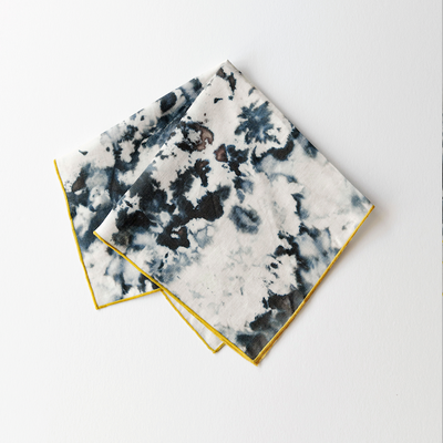 Grey Marble linen dinner napkin with painterly marbled pattern in grey black and blue - Goldie Home