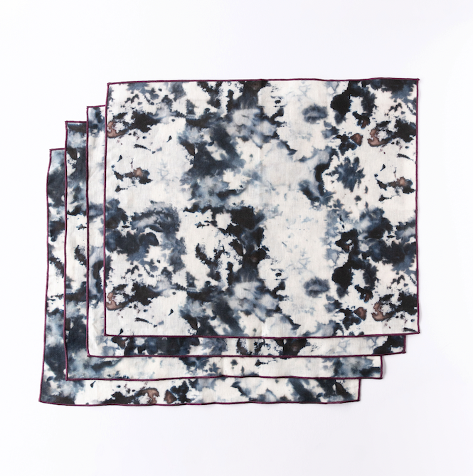 Grey Marble linen placemat styled on dining table place setting - Goldie Home