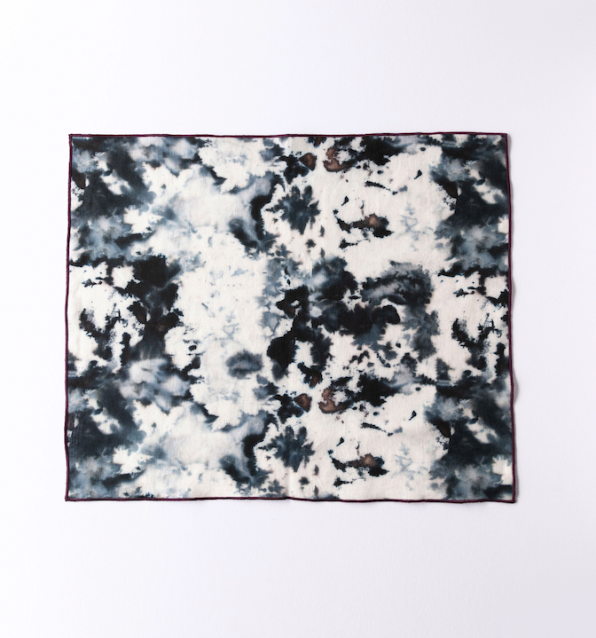 Grey Marble linen placemat 15x18 with swirling grey black and blue watercolor pattern - Goldie Home