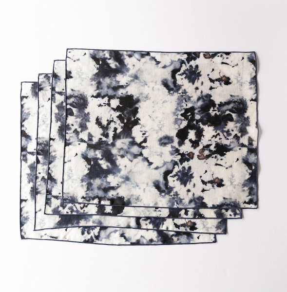 Grey Marble linen placemat flat lay with grey trim detail - Goldie Home