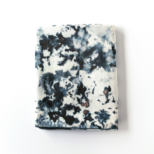 Grey Marble linen tablecloth 60x120 with swirling grey black and blue watercolor pattern - Goldie Home