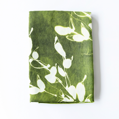 Porto Print Olive linen tablecloth rectangle 60x120 with hand-painted cascading floral pattern in earthy olive green - Goldie Home