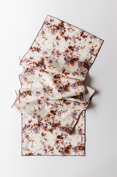 Rose Marble linen table runner flat lay close up of lavender trim - Goldie Home