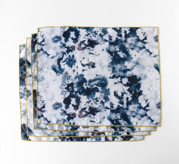Grey Marble linen placemat plum trim variant styled on table - Goldie Home