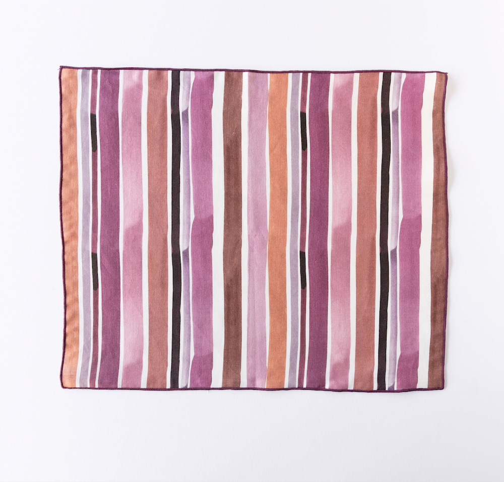 Lisbon Stripe linen placemat 15x18 in hand-painted pink plum maroon and rust stripe - Goldie Home