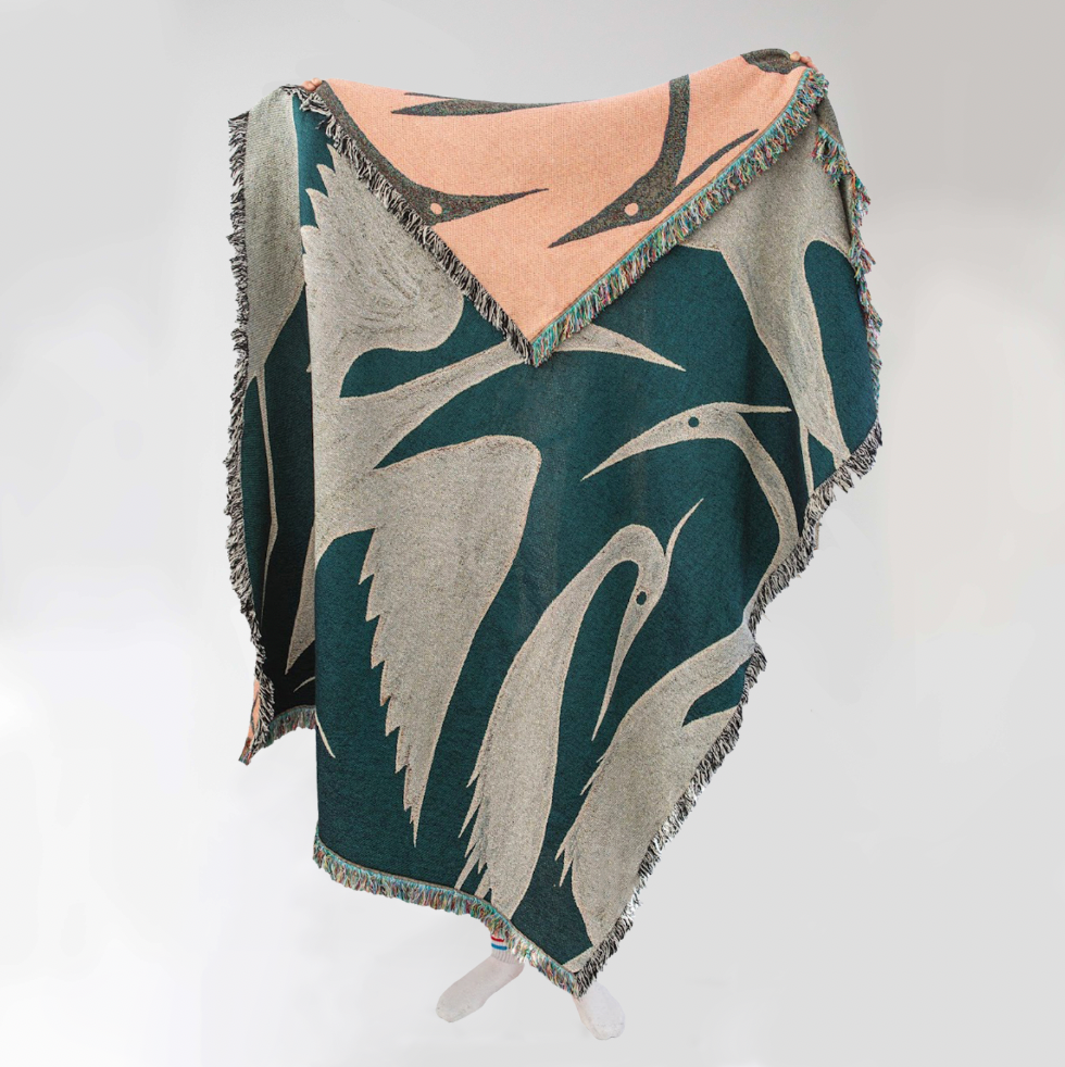 Herons Teal - Recycled Cotton Woven Throw