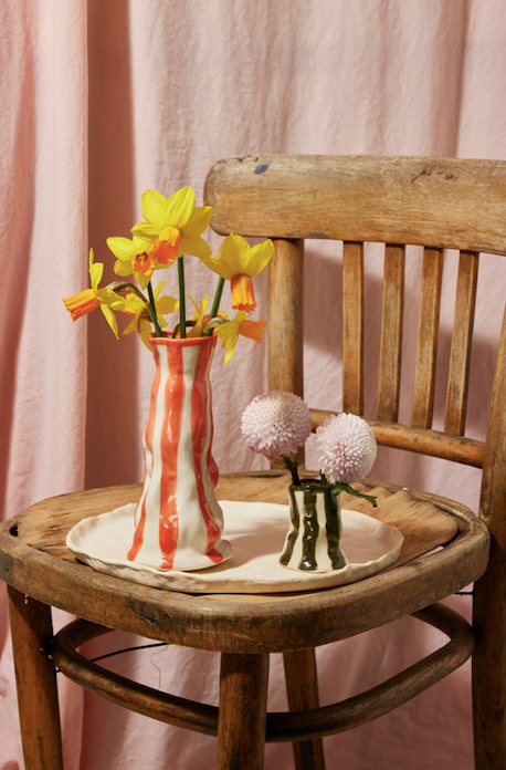 Flame Orange Candy Stripe Vase