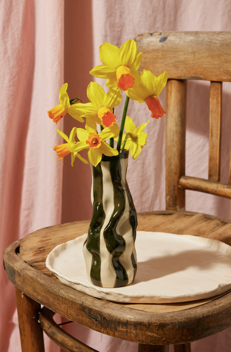Dark Forest Green Candy Stripe Vase