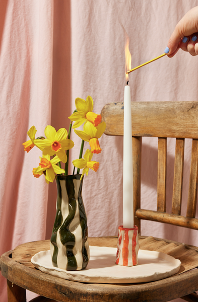 Flame Orange Candy Stripe Candle Holder
