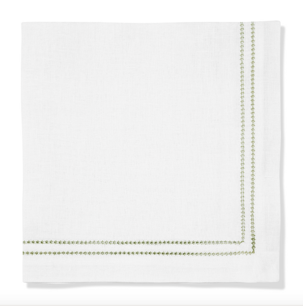 Set of Botanical Green Double Hemstitch Edge Napkins