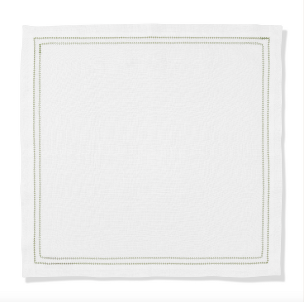 Set of Botanical Green Double Hemstitch Edge Napkins with Ruslan Floral Embroidery