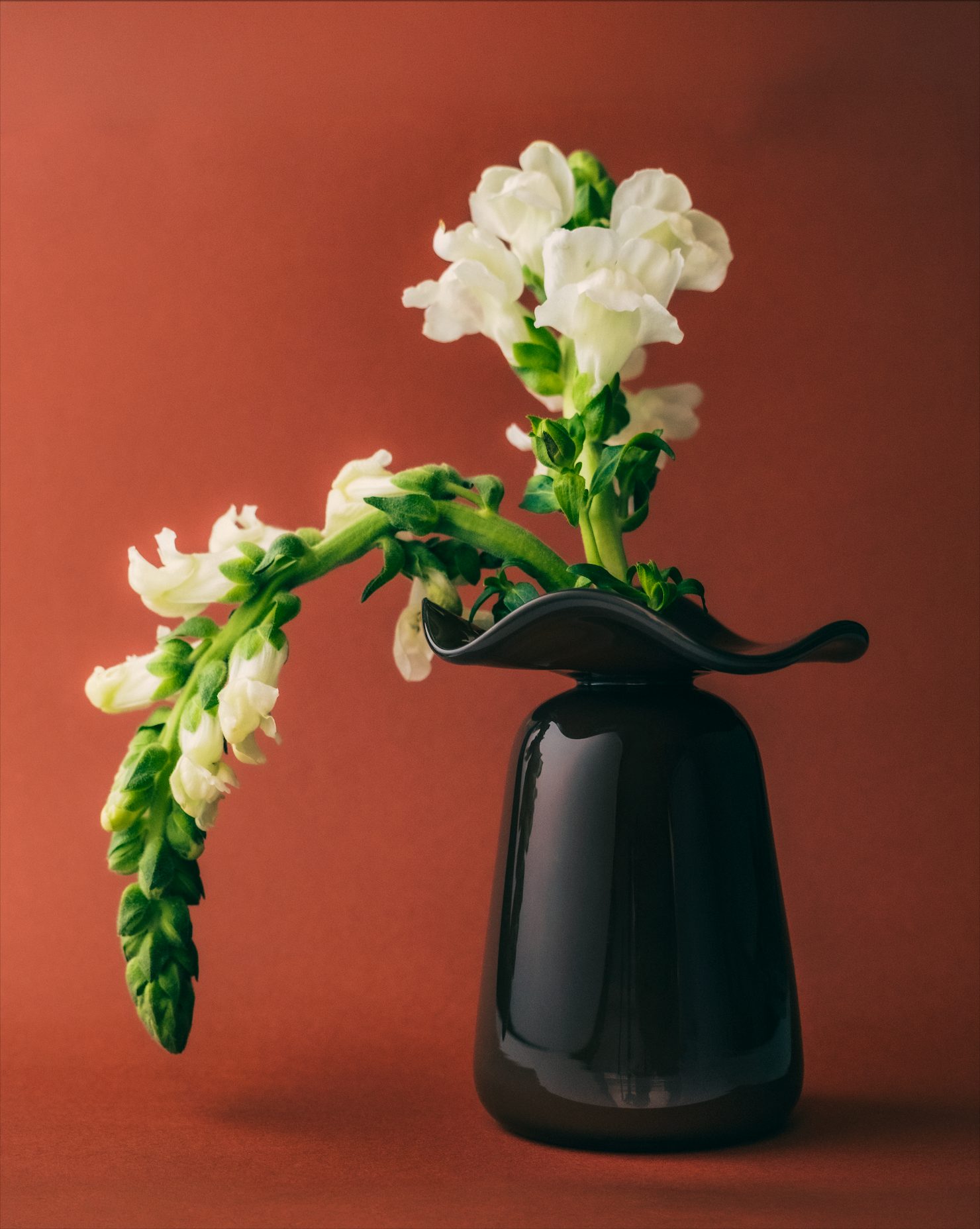 Marla Primrose Medium Handmade Glass Ruffle Bud Vase – Brown – detail close-up
