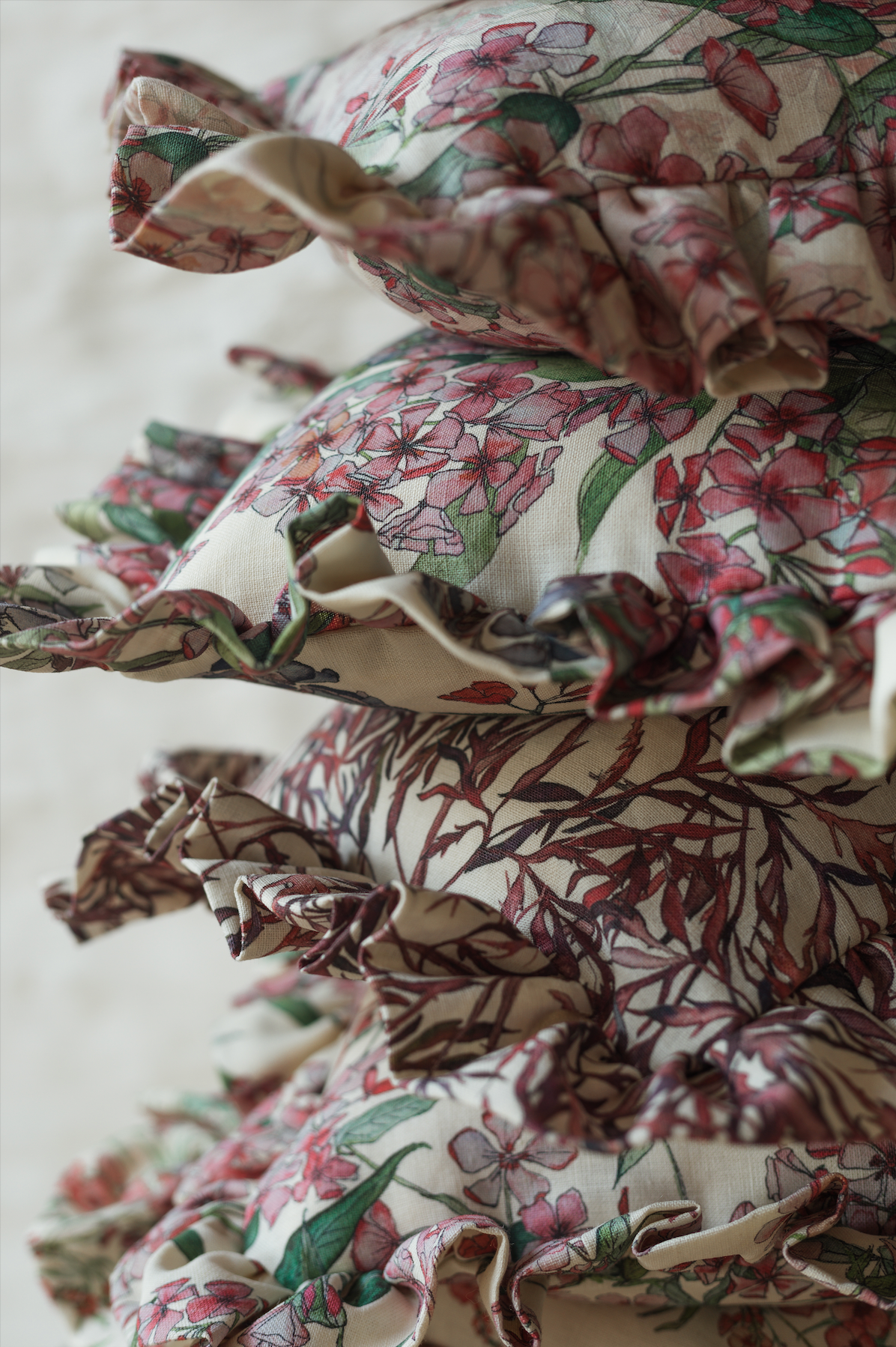 Square Pink Phlox Frill Cushion