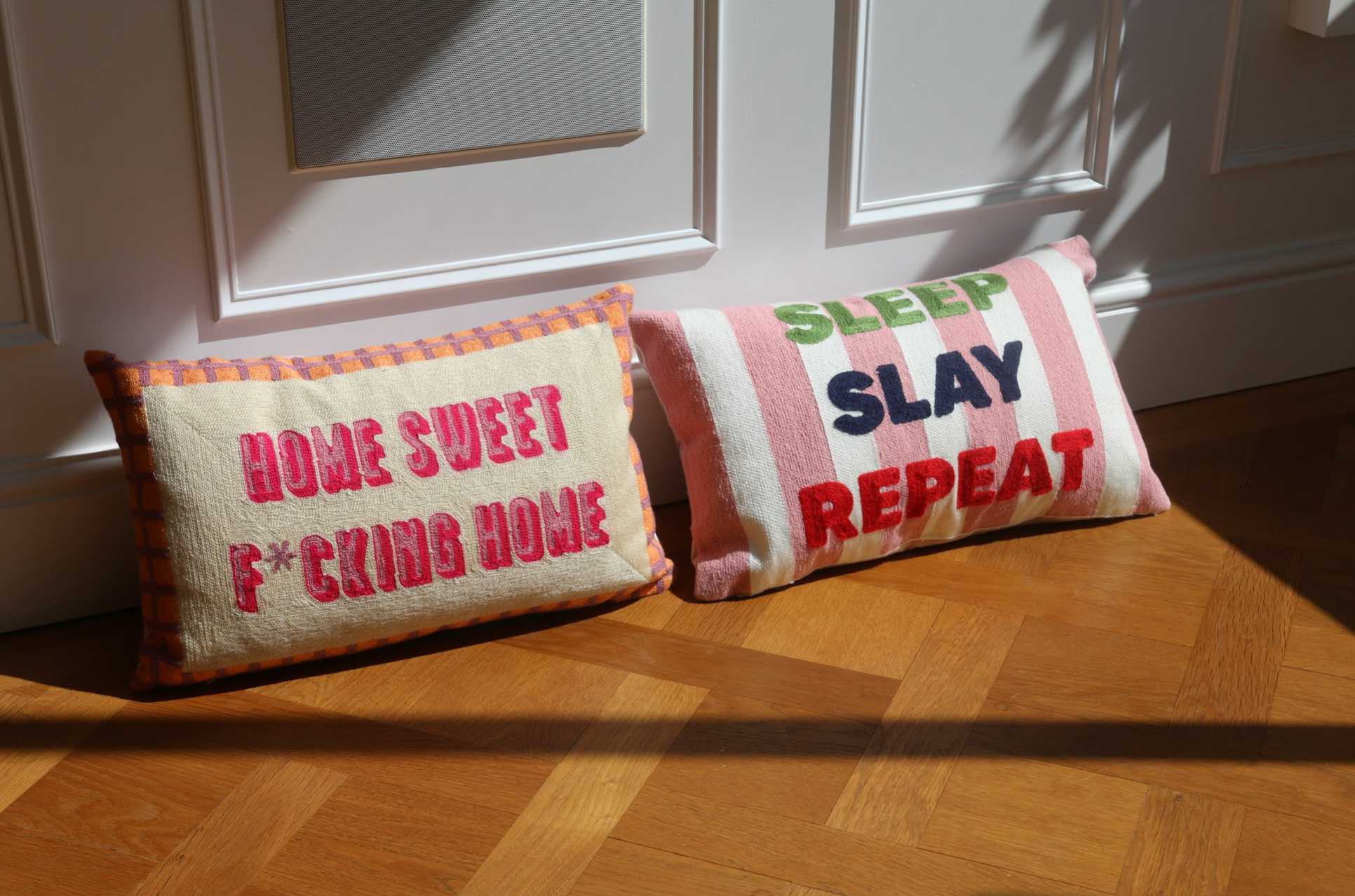 Motivational Needlepoint Pillow – Sleep Slay Repeat