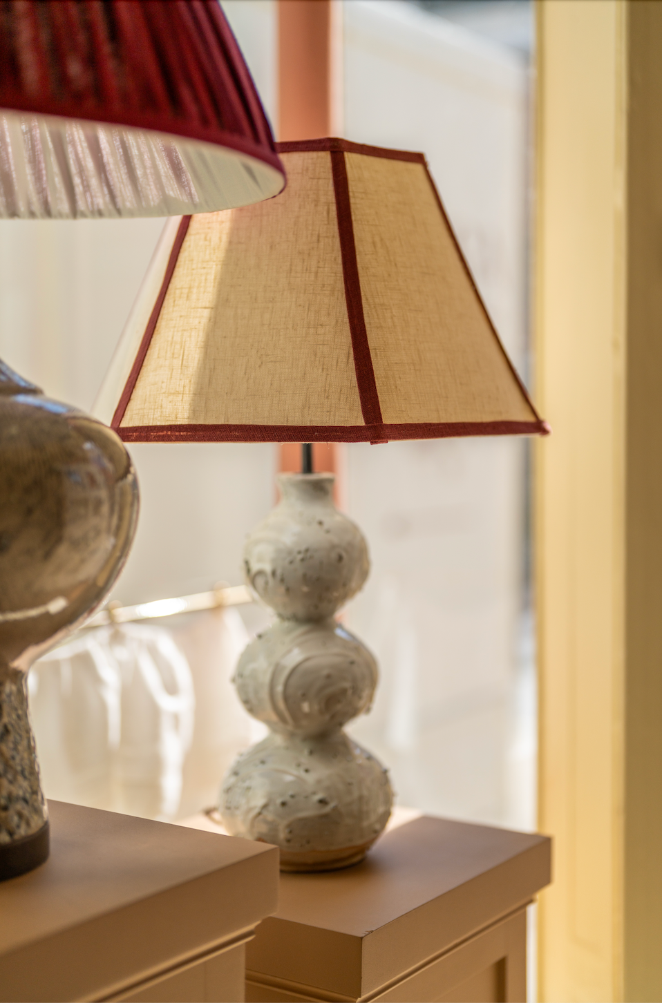 Made to Order Hexagonal Lampshade in Oatmeal with Contrast Trim