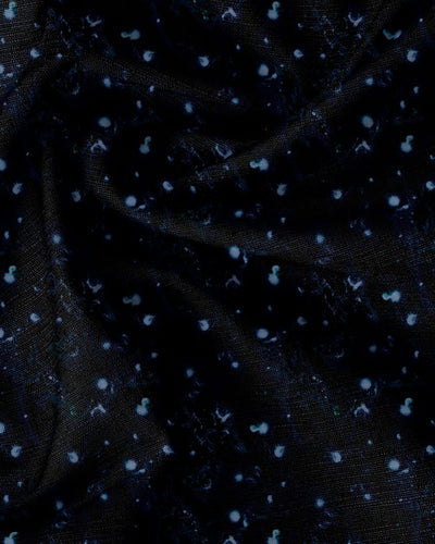 Selene midnight/dark blue abstract nightsky printed linen union fabric