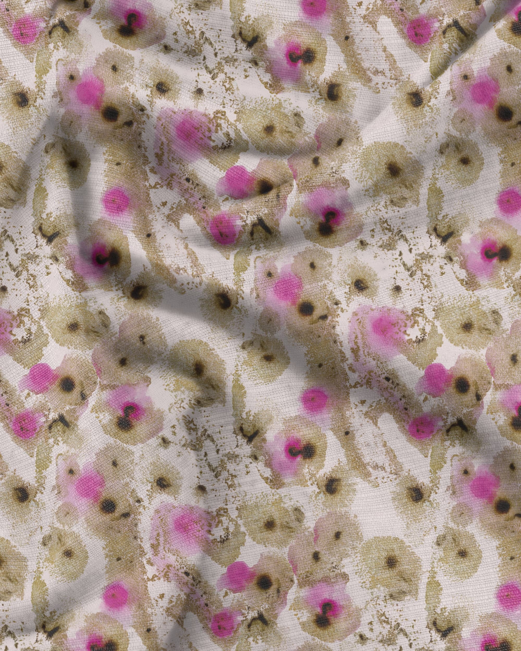 Selene pink gold abstract ink linen union fabric