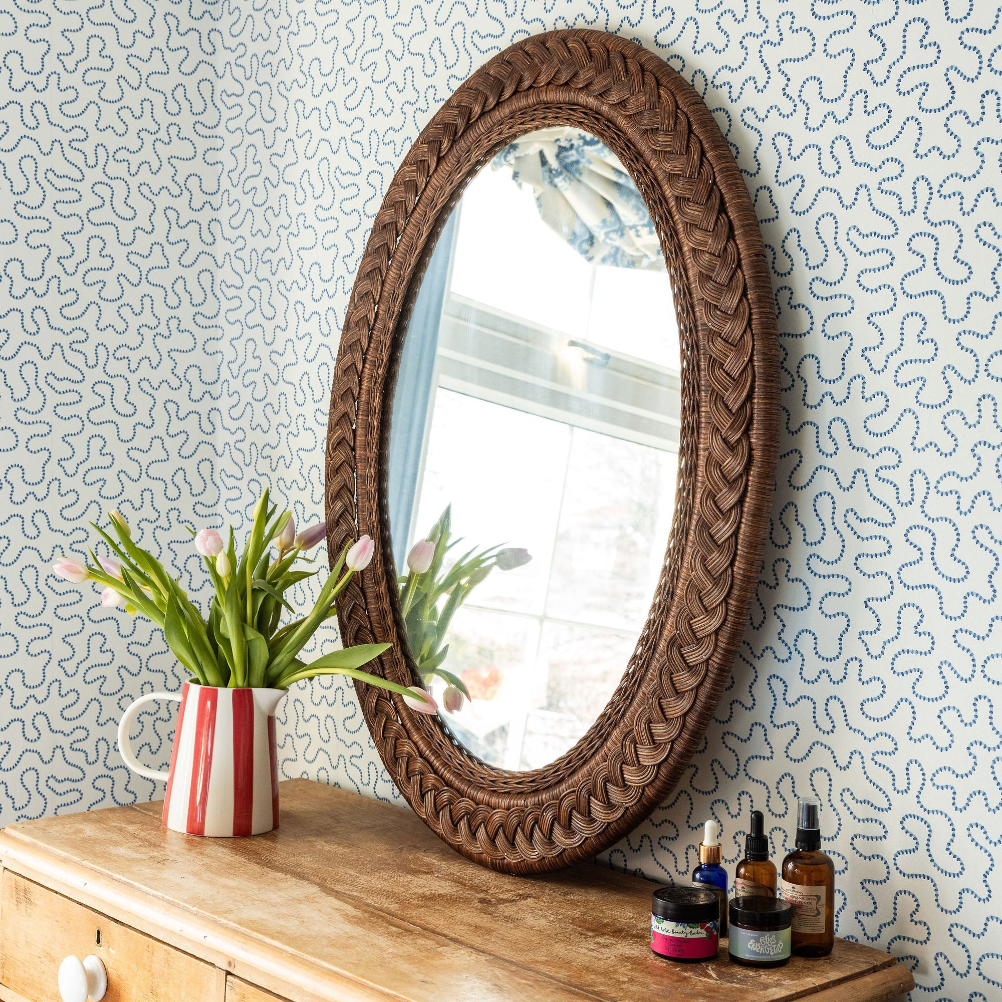 Serena Rattan Mirror, Large Oval