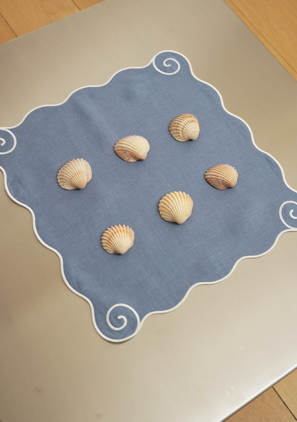 Volute Linen Napkin in Powder blue & White