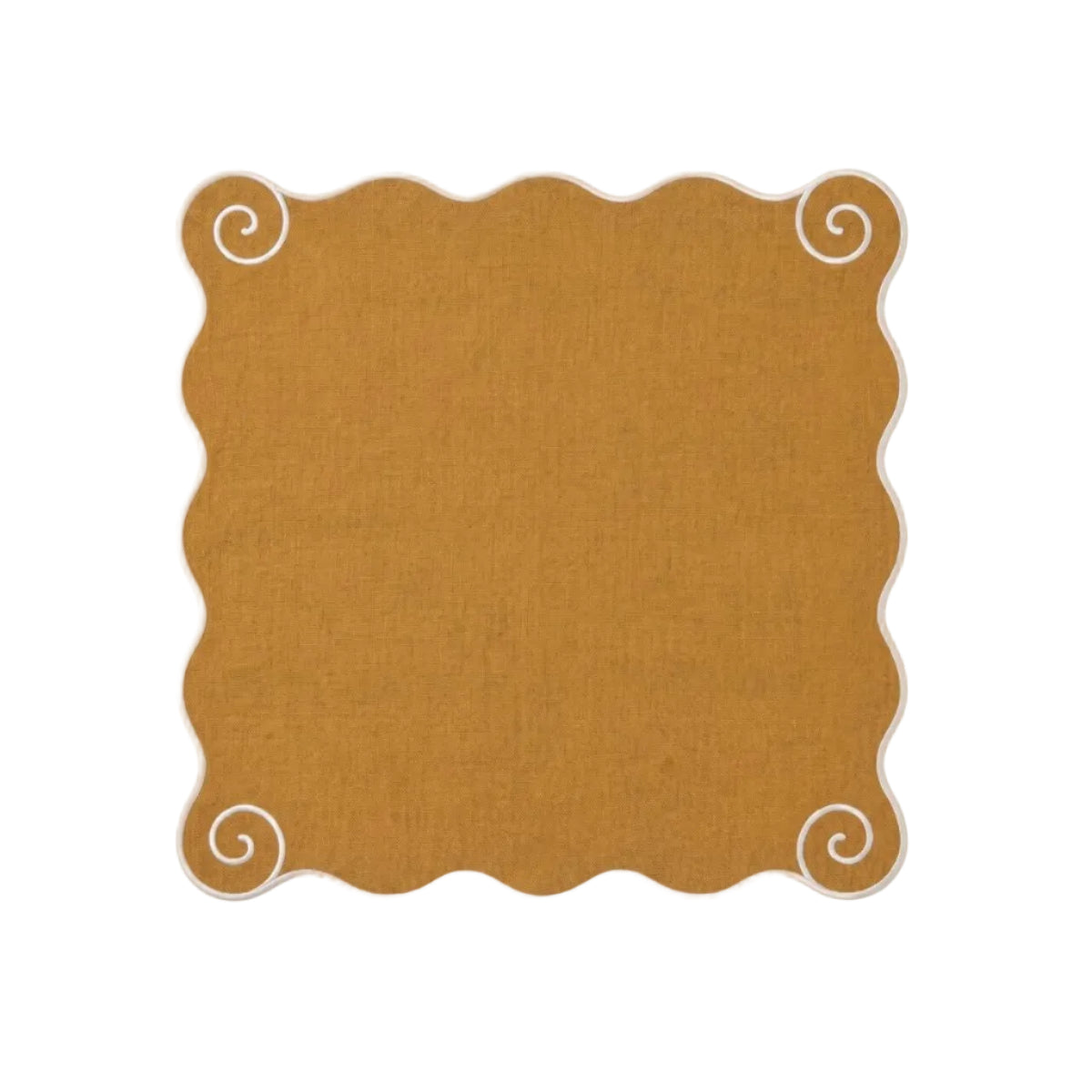 Volute Linen Napkin in Yellow ocher & White