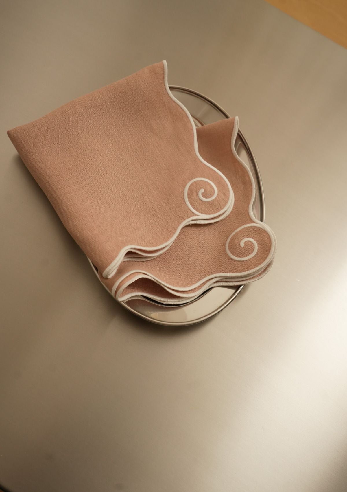 Volute Linen Napkin in Powder Pink & White