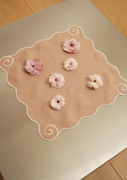 Volute Linen Napkin in Powder Pink & White