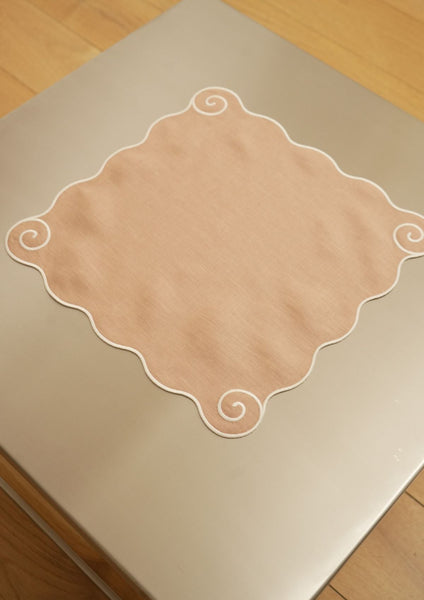 Volute Linen Napkin in Powder Pink & White