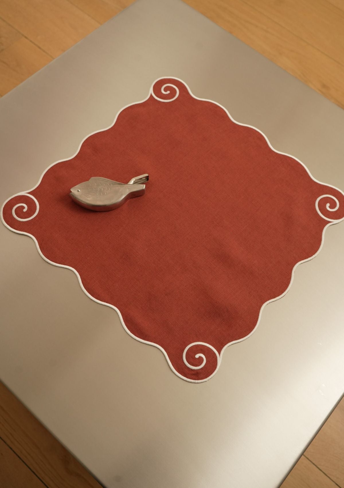 Volute Linen Napkin in Terracotta & White