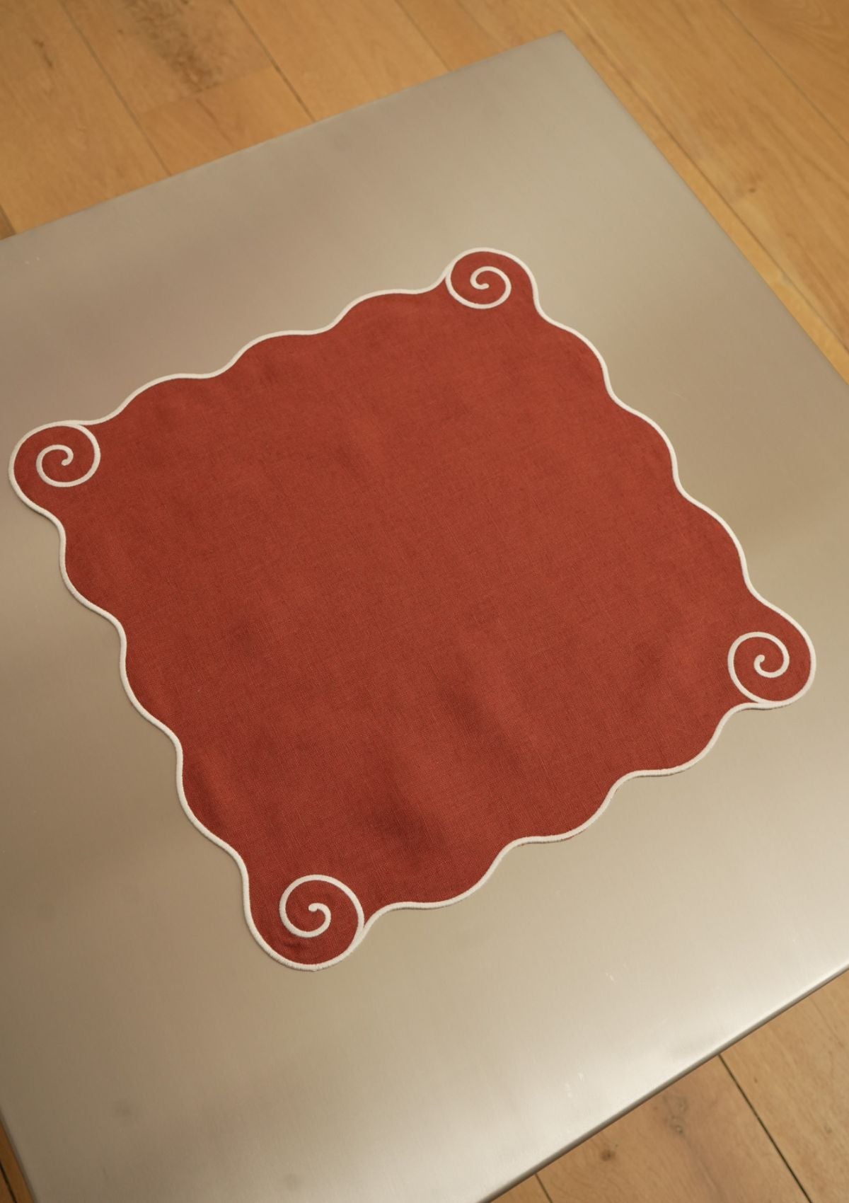 Volute Linen Napkin in Terracotta & White