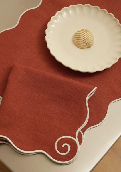 Volute Linen Napkin in Terracotta & White