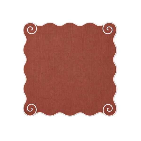 Volute Linen Napkin in Terracotta & White