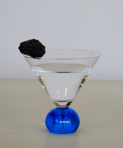 Set of two handcrafted cocktail glasses with blue bobble stems, ideal for martinis and aperitifs – elegant barware from Marla Primrose.