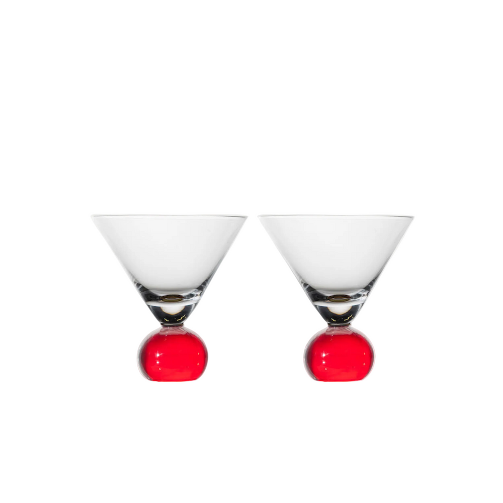 Cocktail Glasses, Red/ Clear - Set of 2