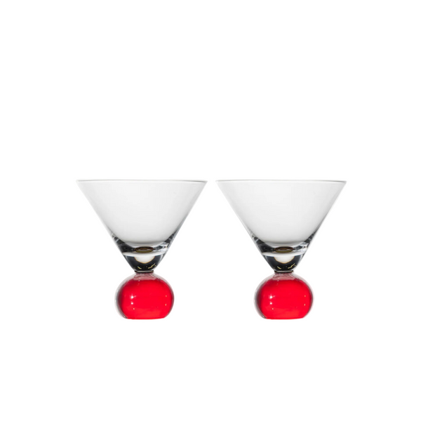 Cocktail Glasses, Red/ Clear - Set of 2