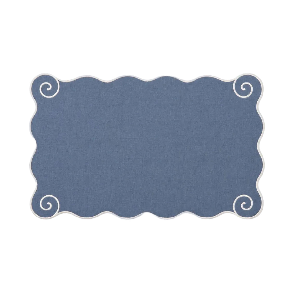 Volute Linen Placemat in Powder Blue & White