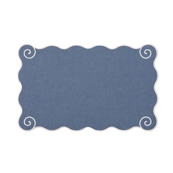 Volute Linen Placemat in Powder Blue & White