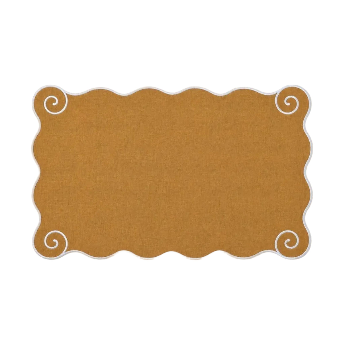 Volute Linen Placemat in Yellow Ocher & White