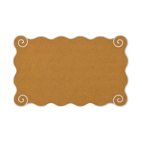 Volute Linen Placemat in Yellow Ocher & White