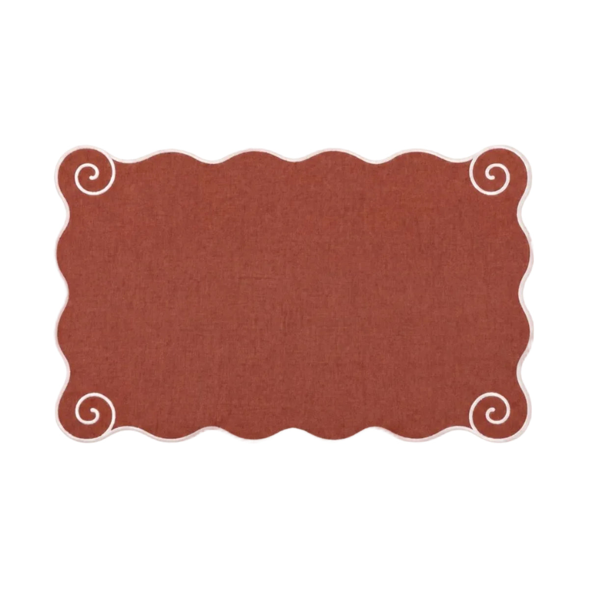 Volute Linen Placemat in Red Ocher & White