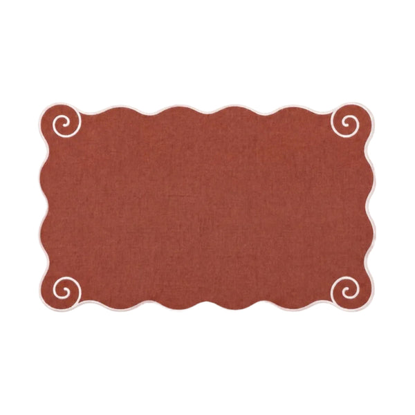 Volute Linen Placemat in Red Ocher & White
