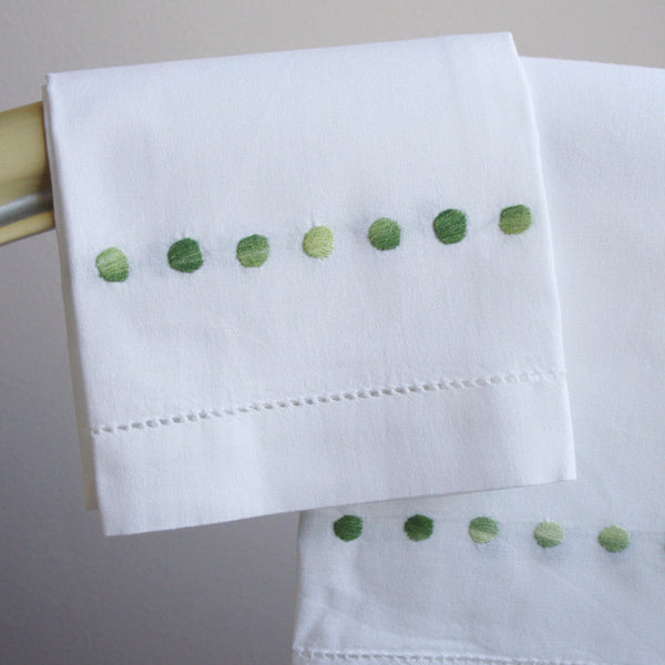 Cotton Hand Embroidered Shaded Green Dots Hand Towel
