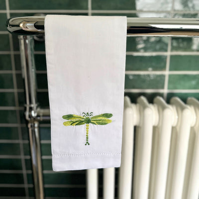 Shaded Green Dragonfly Hand Embroidered  Hand Towel