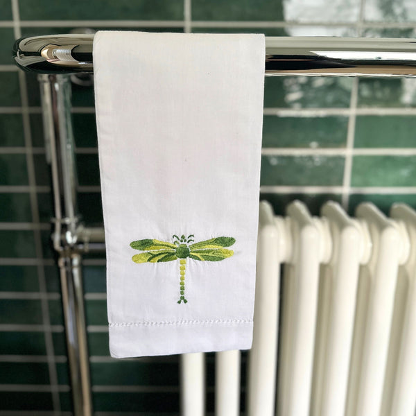 Shaded Green Dragonfly Hand Embroidered  Hand Towel