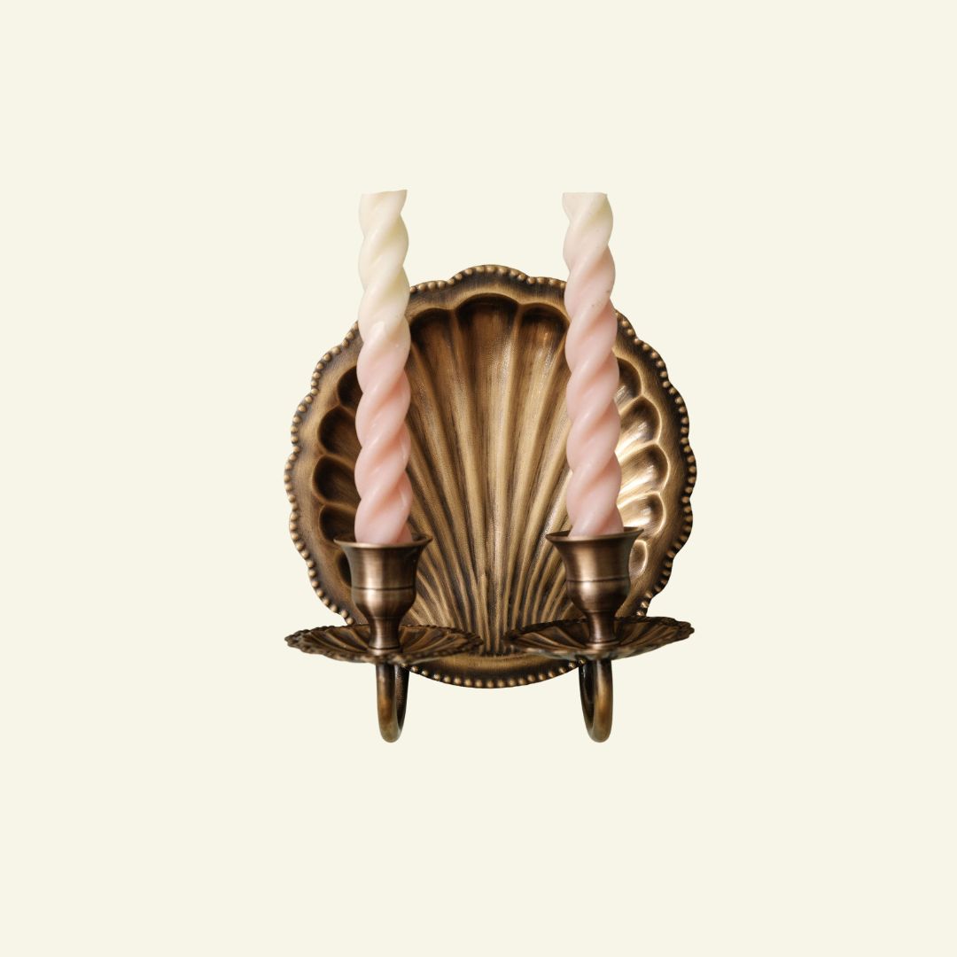 Shell Wall Sconce Double, Antique Brass