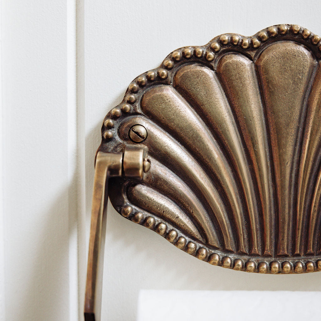 Shell Toilet Roll Holder, Aged Brass