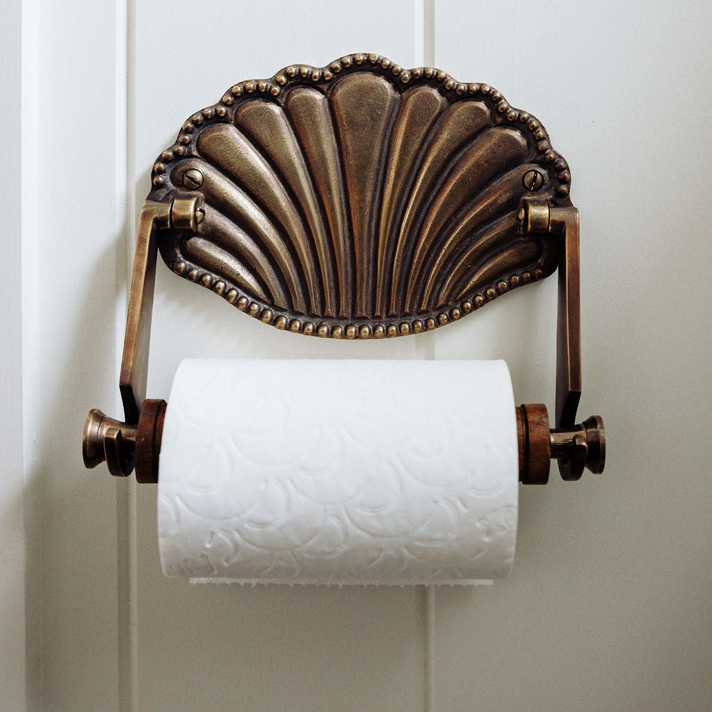 Shell Toilet Roll Holder, Aged Brass