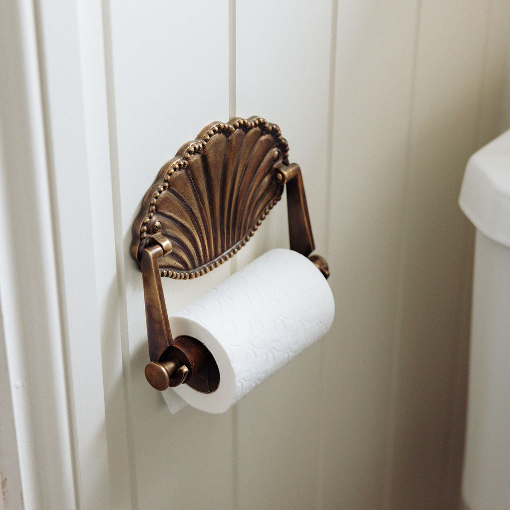 Shell Toilet Roll Holder, Aged Brass