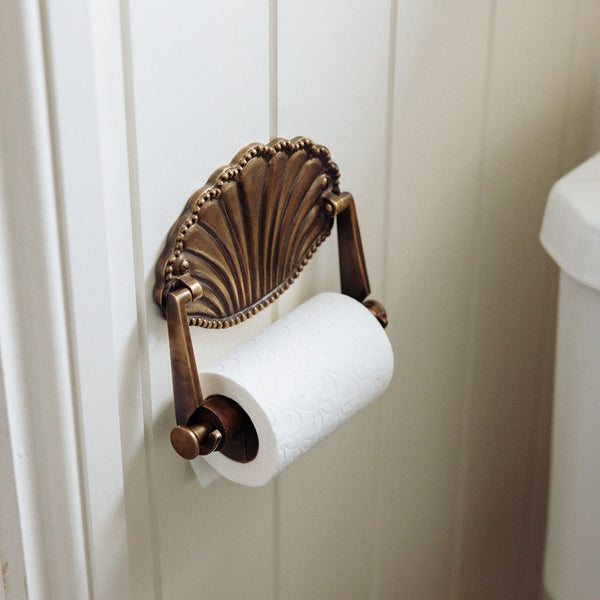 Shell Toilet Roll Holder, Aged Brass