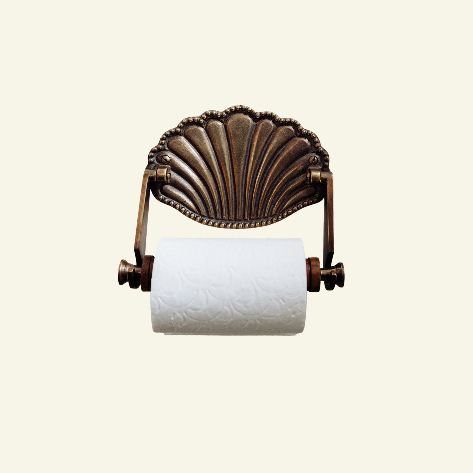 Shell Toilet Roll Holder, Aged Brass
