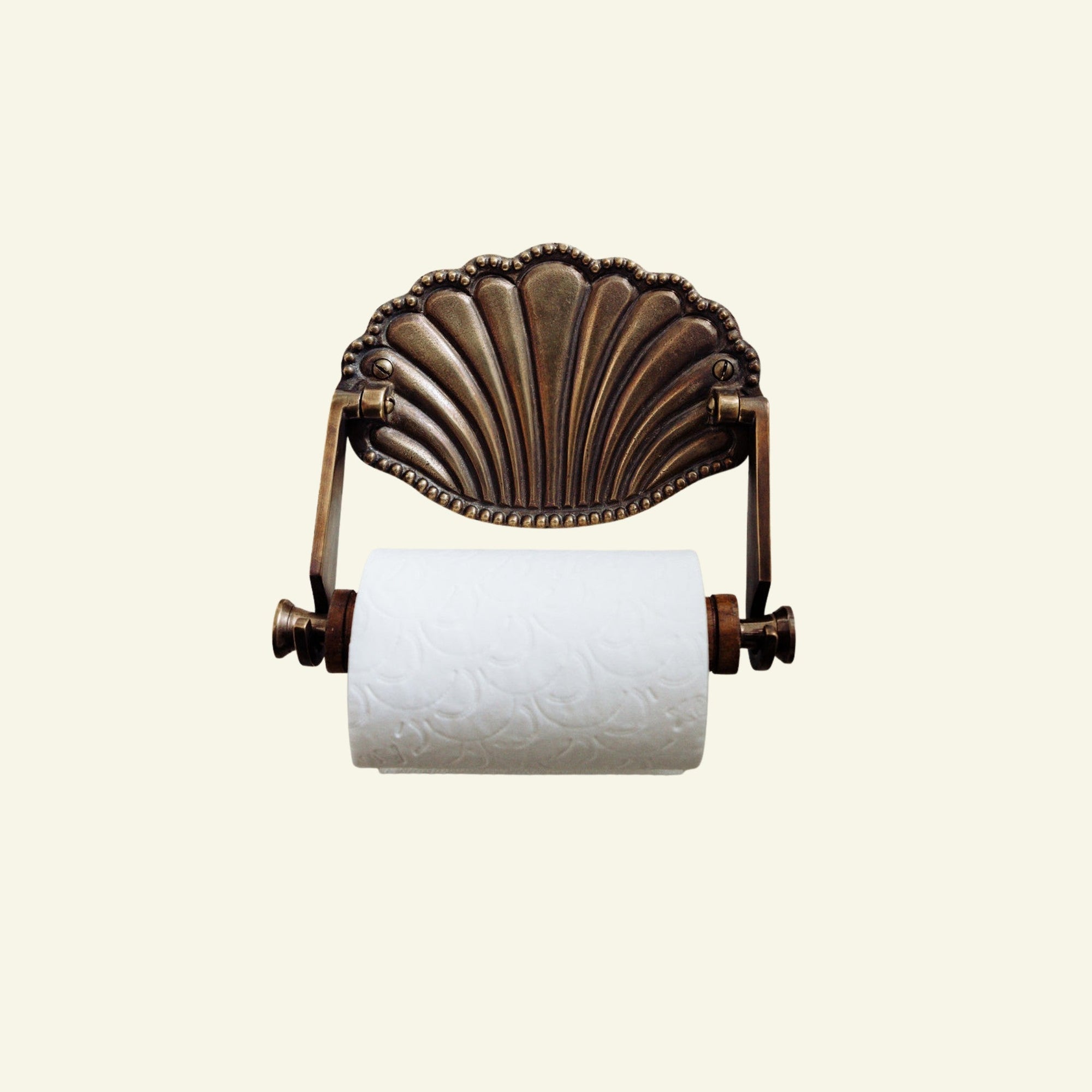Shell Toilet Roll Holder, Aged Brass